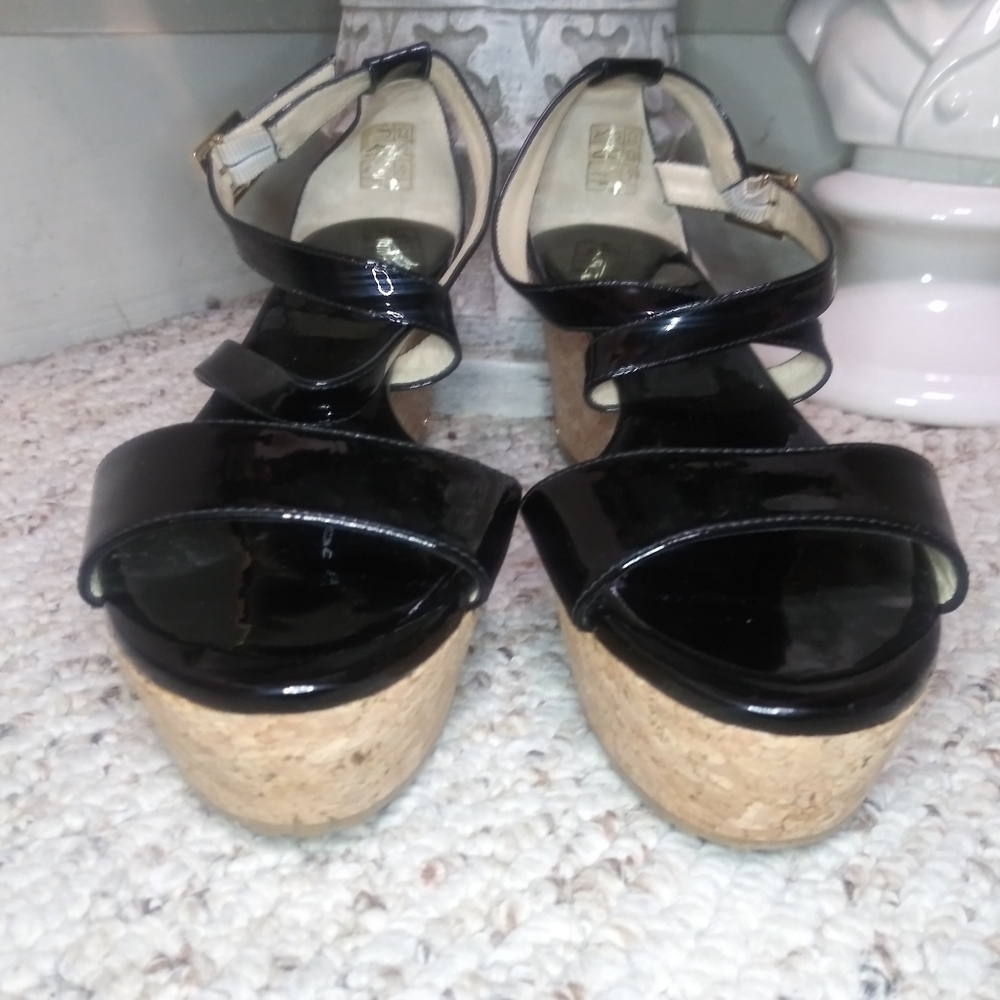 Jimmy Choo Portia 70 Black Patent Leather Cork Platform Wedge Heeled Sandals - Picture 3 of 11